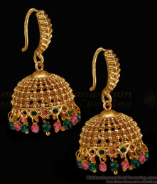 Latest Ruby Green Hanging Beads Antique Gold Jhumki Hoop Design ER5664