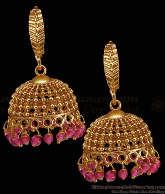 Stylish Hoop Design Antique Gold Jhumki Ruby Beads Design ER5665