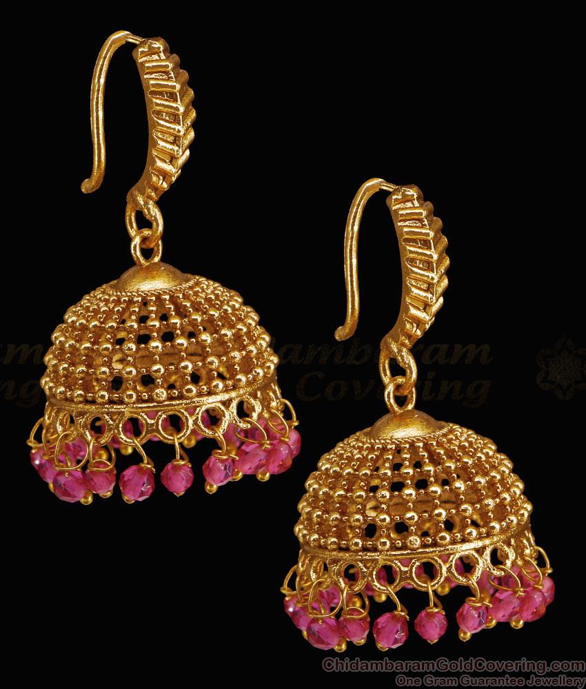Stylish Hoop Design Antique Gold Jhumki Ruby Beads Design ER5665