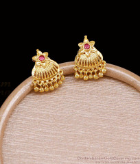 Elegant Floral Design Gold Imitation Earring With Ruby Stone ER5670