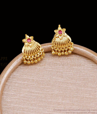 Elegant Floral Design Gold Imitation Earring With Ruby Stone ER5670