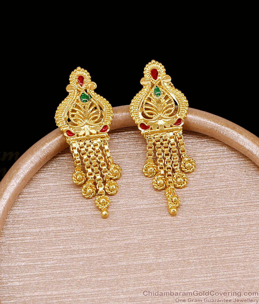 Traditional Bridal Wear 2 Gram Gold Earring Enamel Design ER5673 Traditional Bridal Wear 2 Gram Gold Earring Enamel Design ER5673