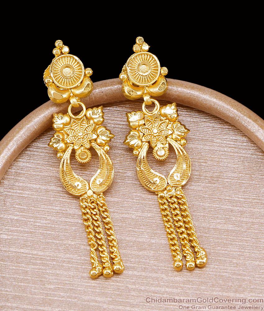 Trendy Two Gram Gold Long Dangler Earring Flower Design For Brides ER5680 Trendy Two Gram Gold Long Dangler Earring Flower Design For Brides ER5680