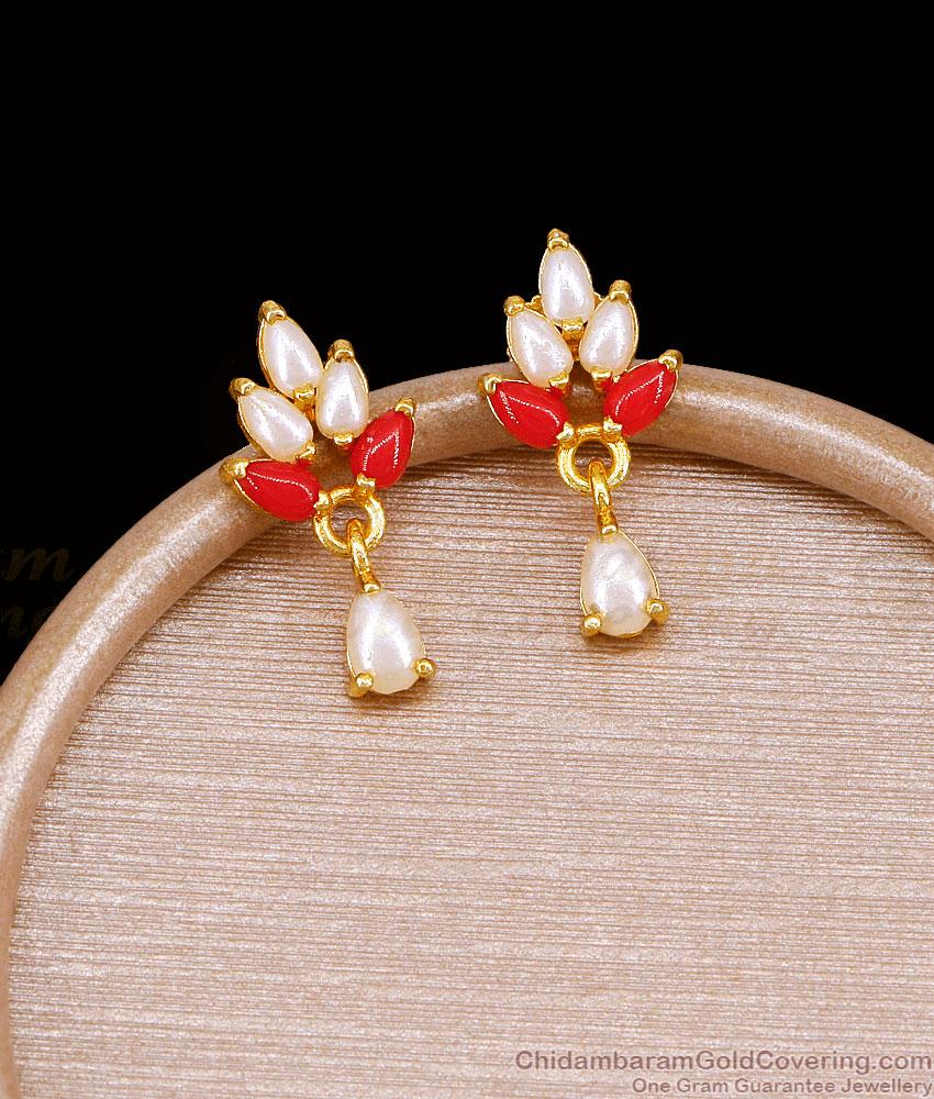 Buy 1 Gram Gold Coral Earring Pearl Stud Collections ER5683 Buy 1 Gram Gold Coral Earring Pearl Stud Collections ER5683