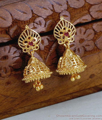 Daily Wear Gold Plated Ruby Stone Jhumkas For Women ER5692