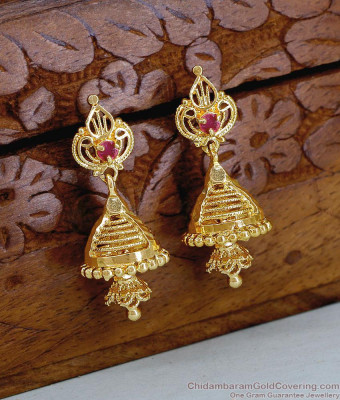 Double Layer One Gram Gold Jhumki Earring With Ruby Stone ER5693