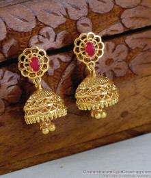 Real Gold Tone Ruby Stone Jhumki Earring For Function ER5694