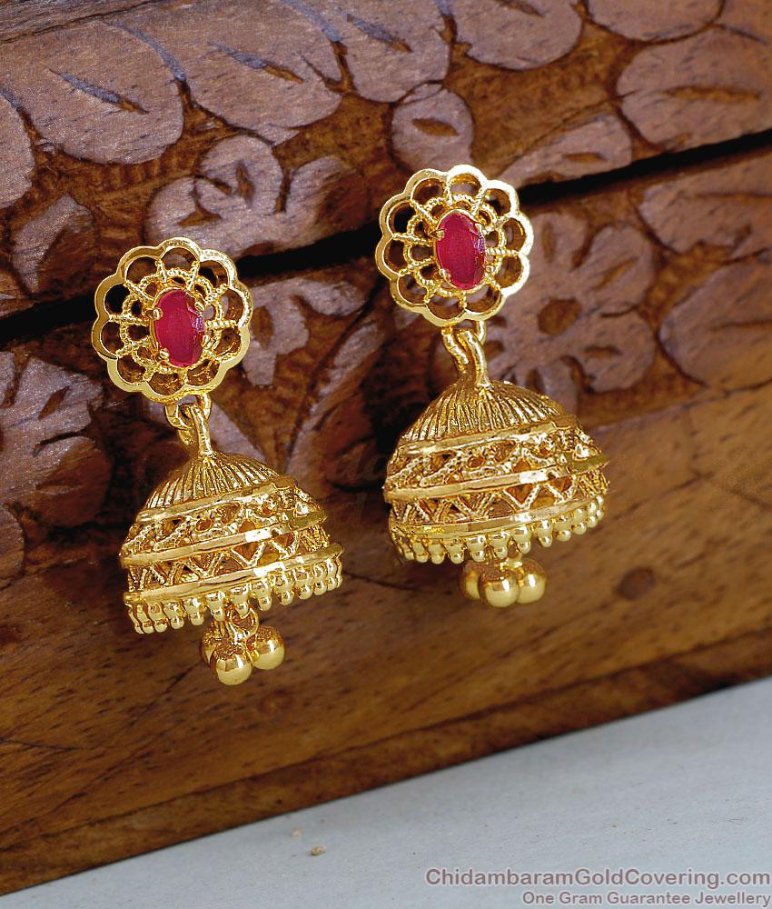 Real Gold Tone Ruby Stone Jhumki Earring For Function ER5694 Real Gold Tone Ruby Stone Jhumki Earring For Function ER5694