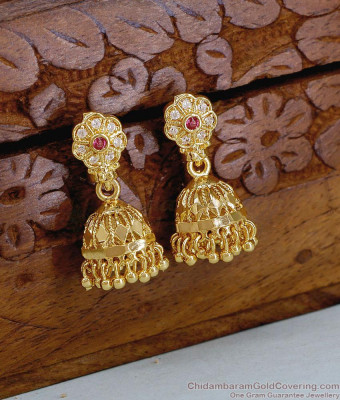 Traditional Ruby White Stone Gold Imitation Jhumki Earring ER5696