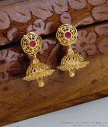 Regular Use Gold Imitation Small Jhumki Earring With Ruby Stone ER5697