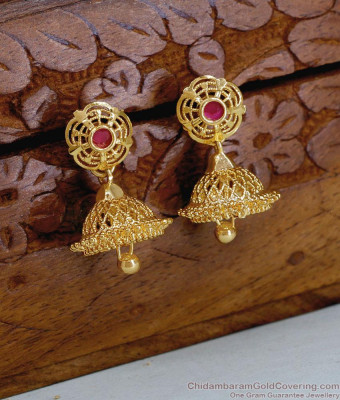Regular Use Gold Imitation Small Jhumki Earring With Ruby Stone ER5697