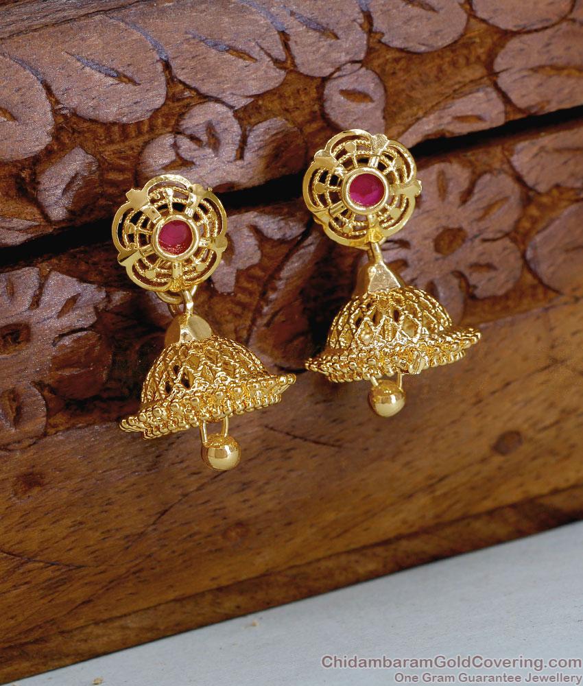 Regular Use Gold Imitation Small Jhumki Earring With Ruby Stone ER5697 Regular Use Gold Imitation Small Jhumki Earring With Ruby Stone ER5697