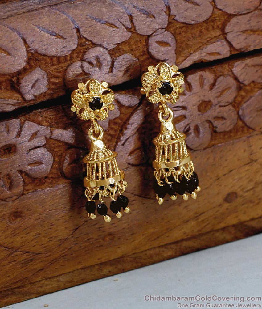 Buy Gold Finish Black Stone Fancy Jhumkas Online ER5699 Buy Gold Finish Black Stone Fancy Jhumkas Online ER5699
