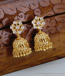 Full White Stone Floral Design Gold Jhumka For Party Wear ER5708 Full White Stone Floral Design Gold Jhumka For Party Wear ER5708