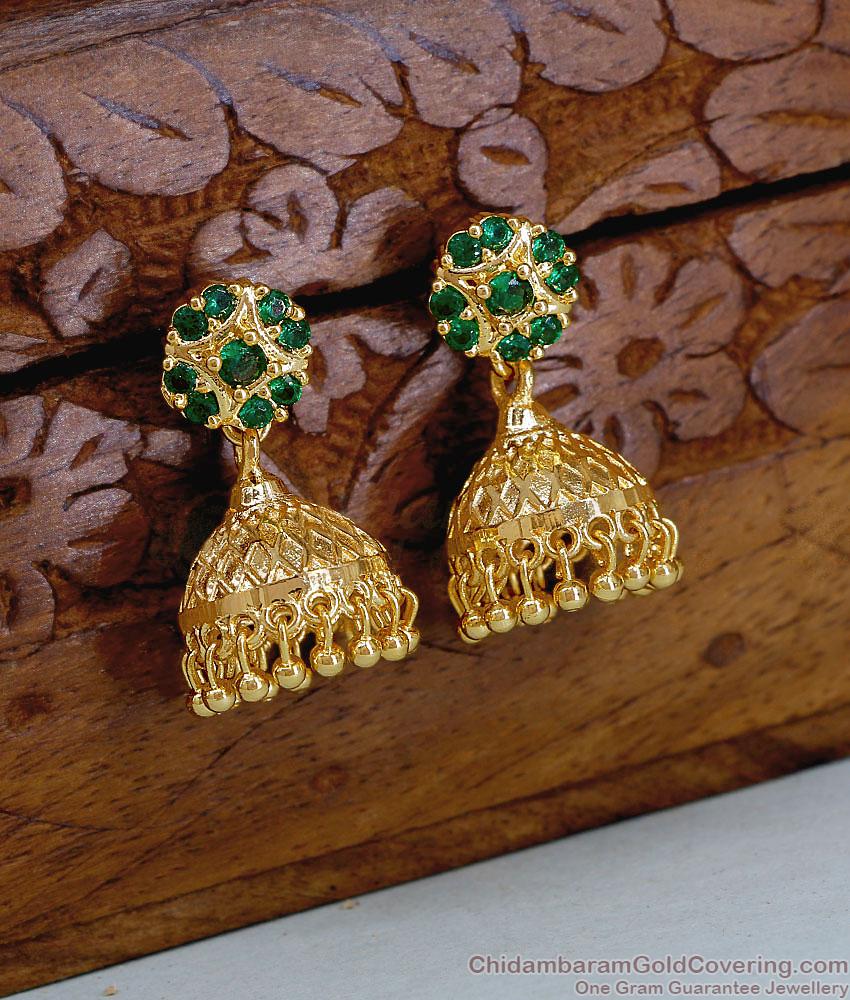 Stylish Emerald Stone Gold Imitation Jhumki Bridal Earring Collections ER5709 Stylish Emerald Stone Gold Imitation Jhumki Bridal Earring Collections ER5709