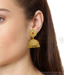 Single Ruby Stone Forming Gold Jhumki Earring Arabic Wedding Jewelry ER5712 Single Ruby Stone Forming Gold Jhumki Earring Arabic Wedding Jewelry ER5712
