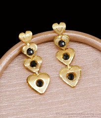 Black Stone Gold Plated Long Dangler Heart Design Earring ER5717