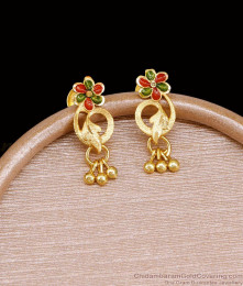 Ruby Green Enamel Forming Gold Stud Earring Design ER5733