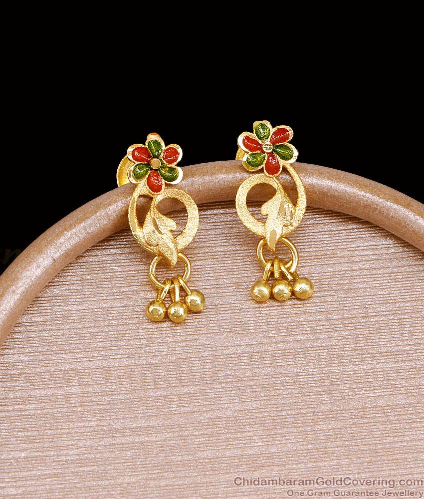 Ruby Green Enamel Forming Gold Stud Earring Design ER5733 Ruby Green Enamel Forming Gold Stud Earring Design ER5733