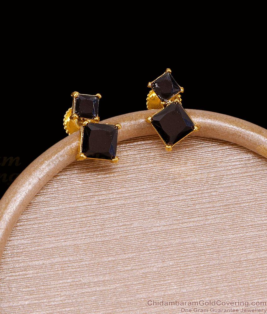 Dual Black Stone Gold Plated Evil Eye Earring Online ER5738 Dual Black Stone Gold Plated Evil Eye Earring Online ER5738