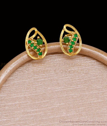 Light Weight Gold Imitation Earring Green Stone Stud Collections ER5741