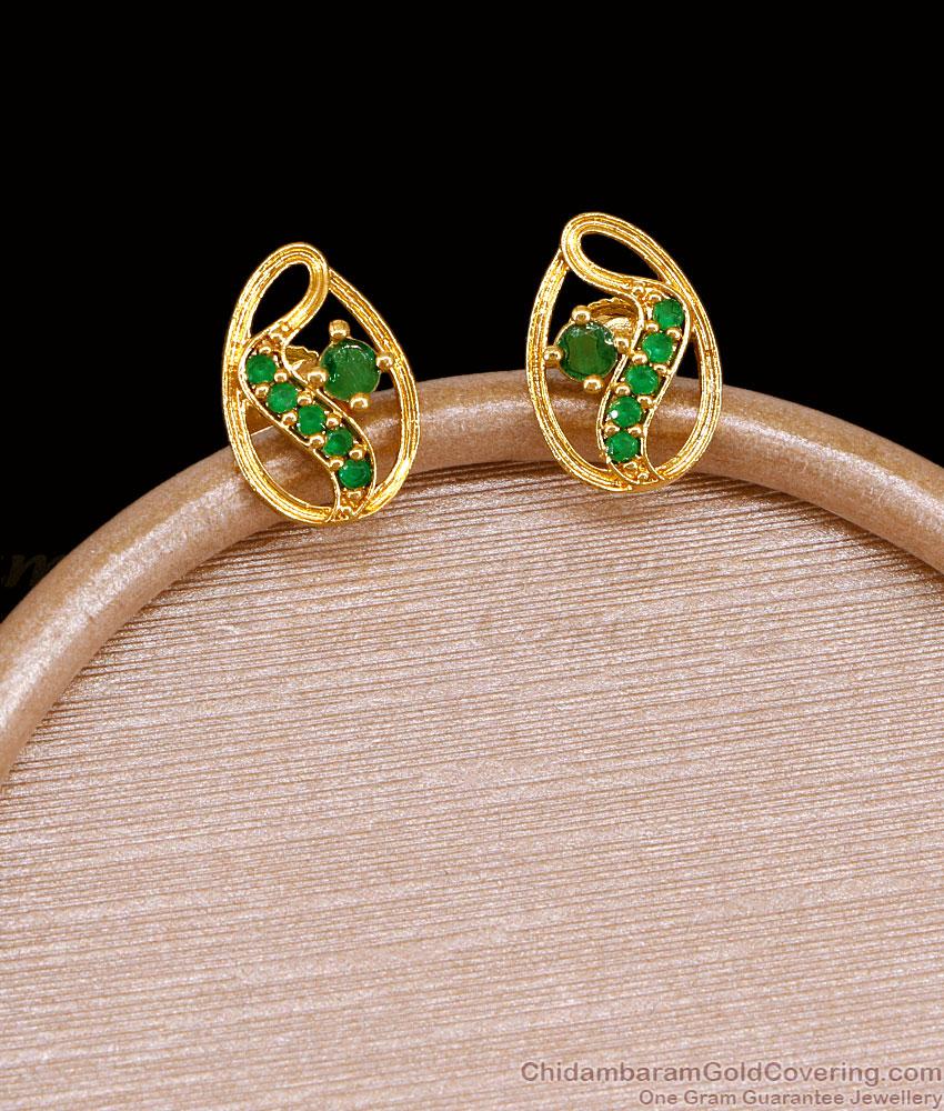 Light Weight Gold Imitation Earring Green Stone Stud Collections ER5741