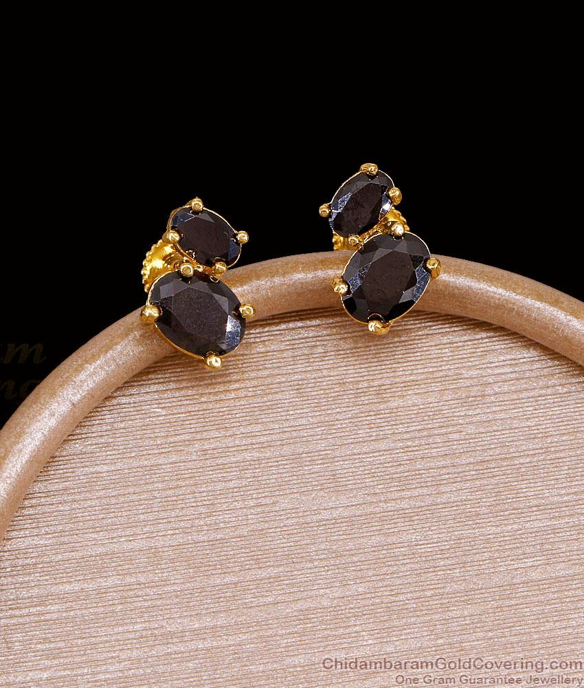 Regular Use Black Stone Gold Plated Stud Earring ER5742 Regular Use Black Stone Gold Plated Stud Earring ER5742