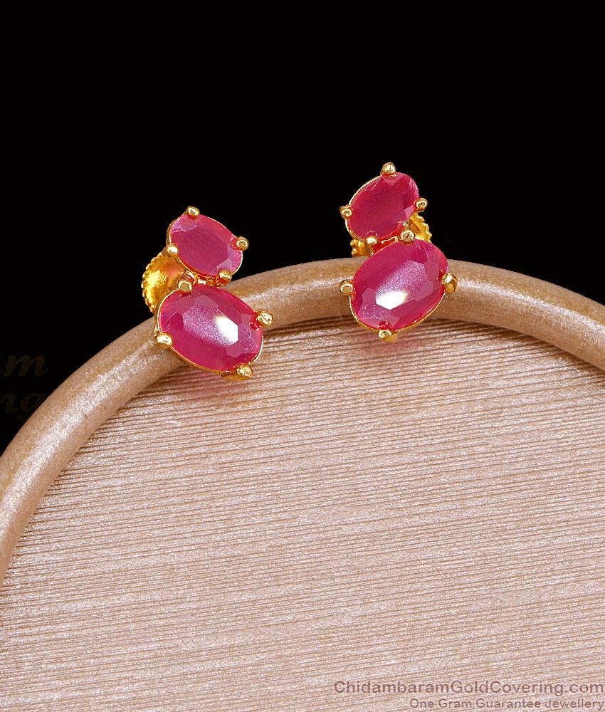 Trendy Dual Ruby Stone 1 Gram Gold Stud Earring Online ER5743