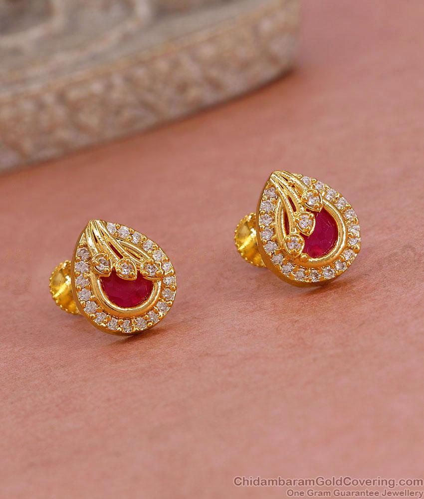 Regular Use Screw Back Gold Plated Stud Earring With Stones ER5747