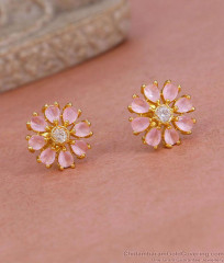 Trendy Floral Design Pink Gemstone Stud Earring For College Girls ER5748 Trendy Floral Design Pink Gemstone Stud Earring For College Girls ER5748