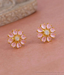 Trendy Floral Design Pink Gemstone Stud Earring For College Girls ER5748