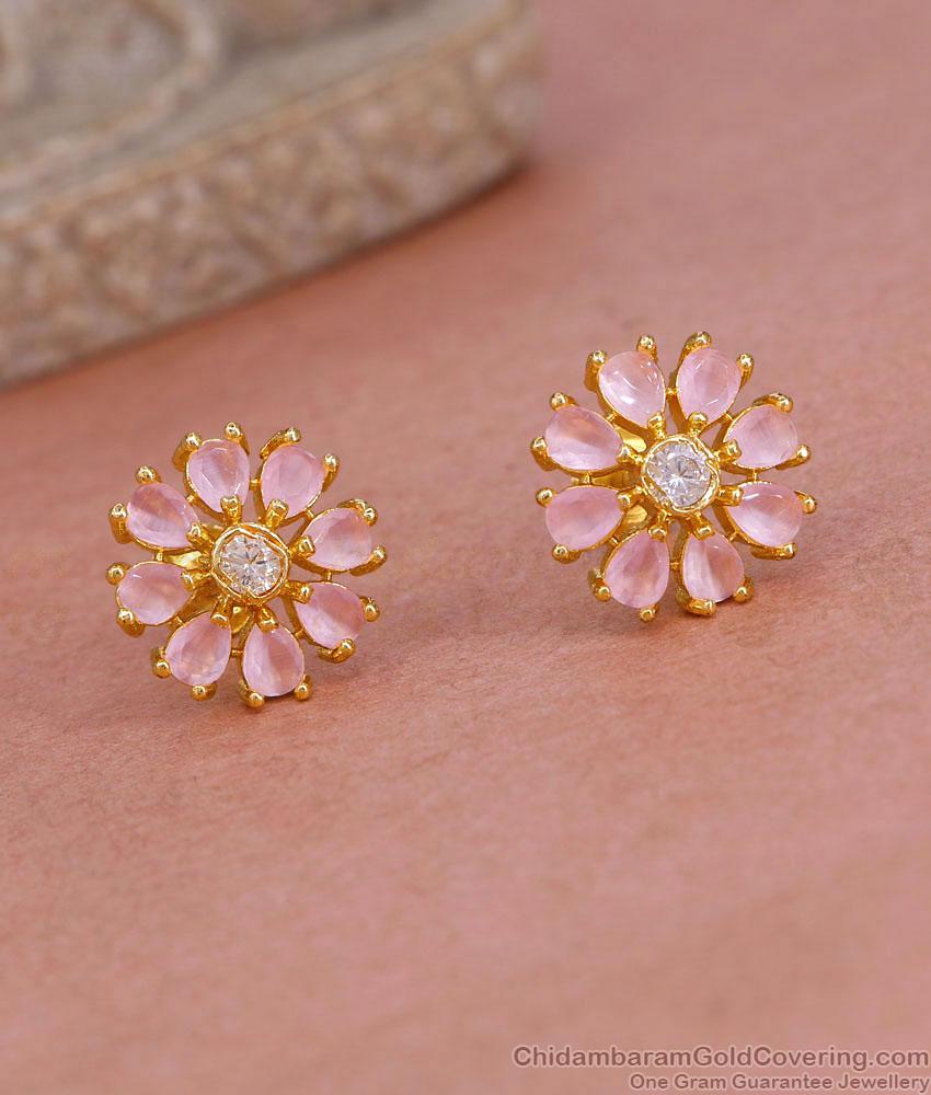 Trendy Floral Design Pink Gemstone Stud Earring For College Girls ER5748 Trendy Floral Design Pink Gemstone Stud Earring For College Girls ER5748