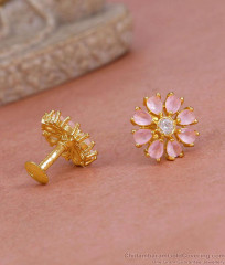 Trendy Floral Design Pink Gemstone Stud Earring For College Girls ER5748 Trendy Floral Design Pink Gemstone Stud Earring For College Girls ER5748