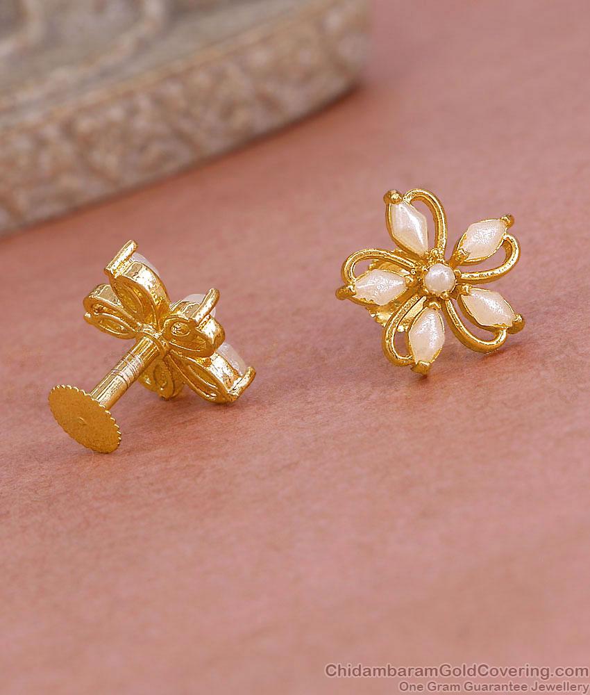 High Quality 1 Gram Gold Floral Stud Earring Pearl Design ER5749 High Quality 1 Gram Gold Floral Stud Earring Pearl Design ER5749