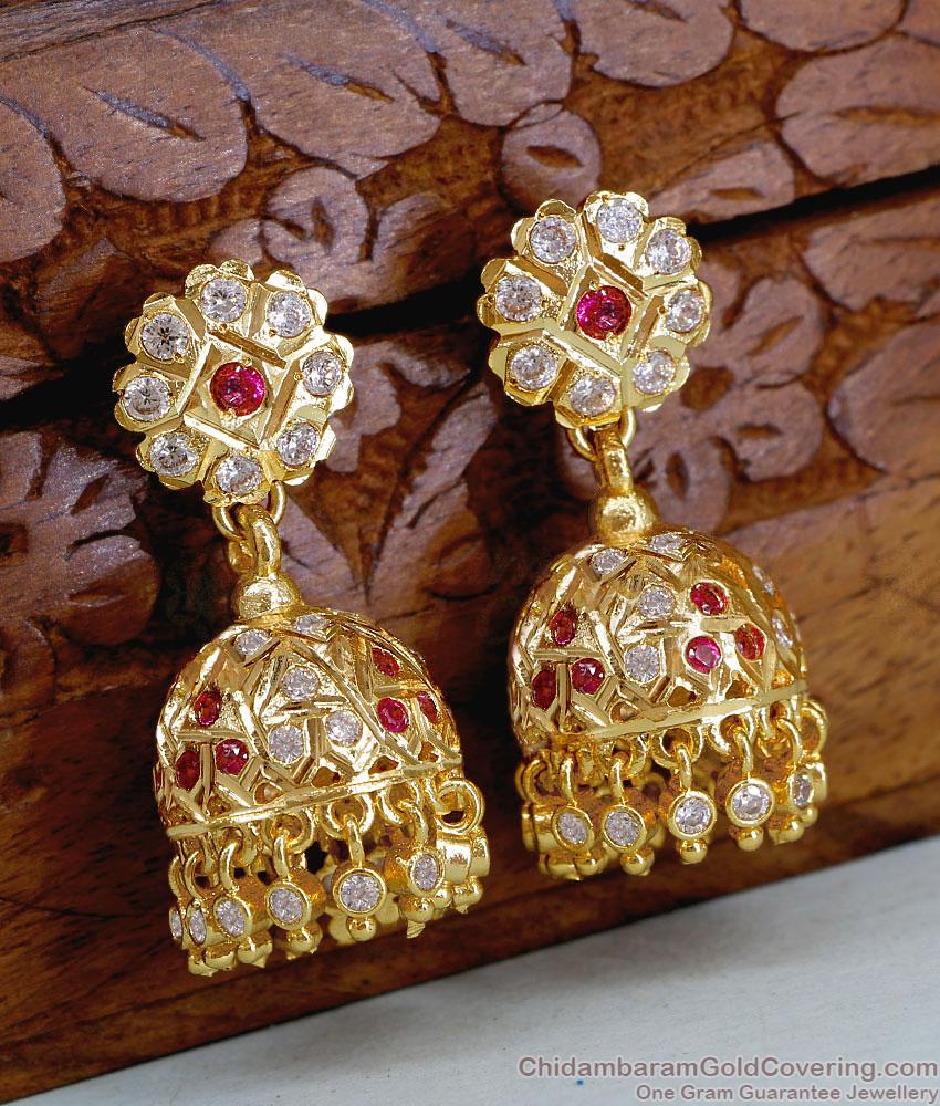 High Quality Impon Ruby White Stone Jhumki For Brides ER5753