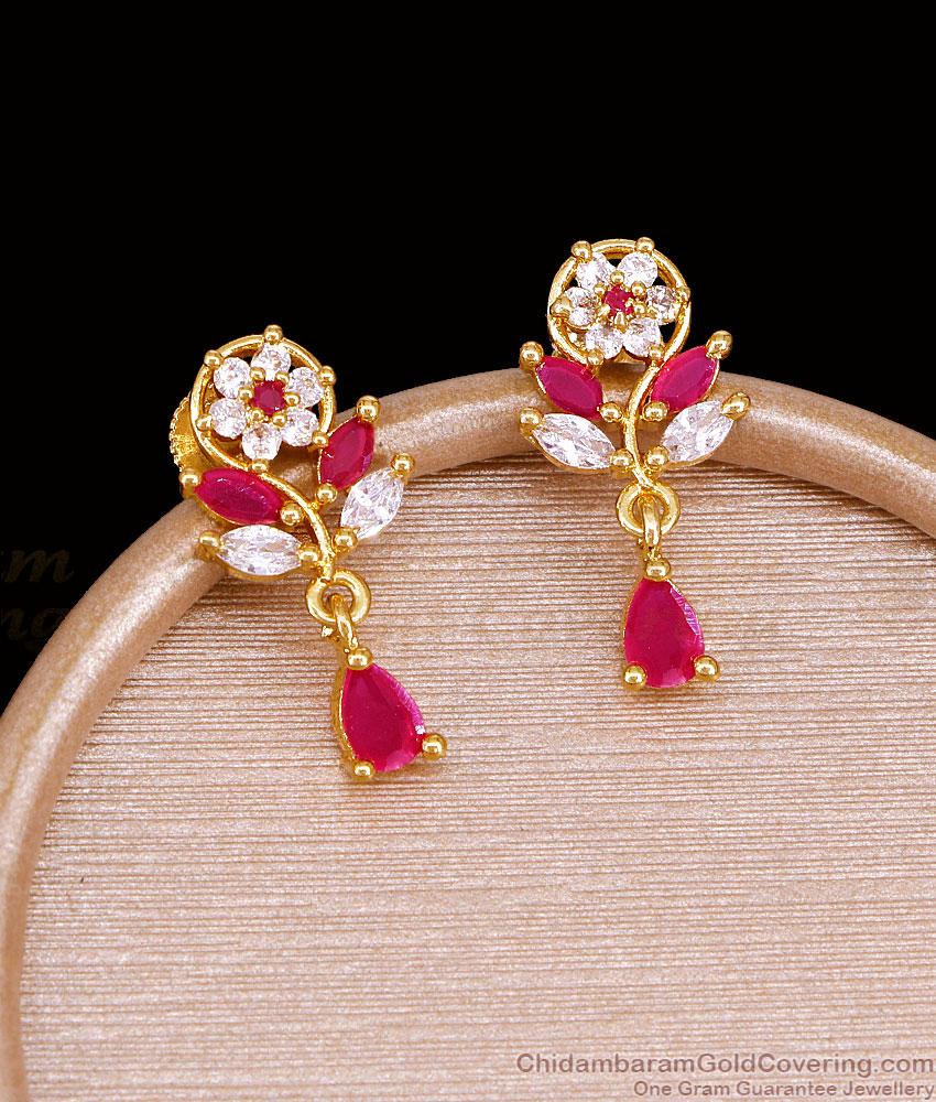 Elegant Ad Stone Gold Plated Earring Floral Design ER5759 Elegant Ad Stone Gold Plated Earring Floral Design ER5759