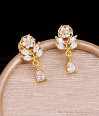 Full White Stone Floral Earring 1 Gram Gold Dangler ER5761 Full White Stone Floral Earring 1 Gram Gold Dangler ER5761