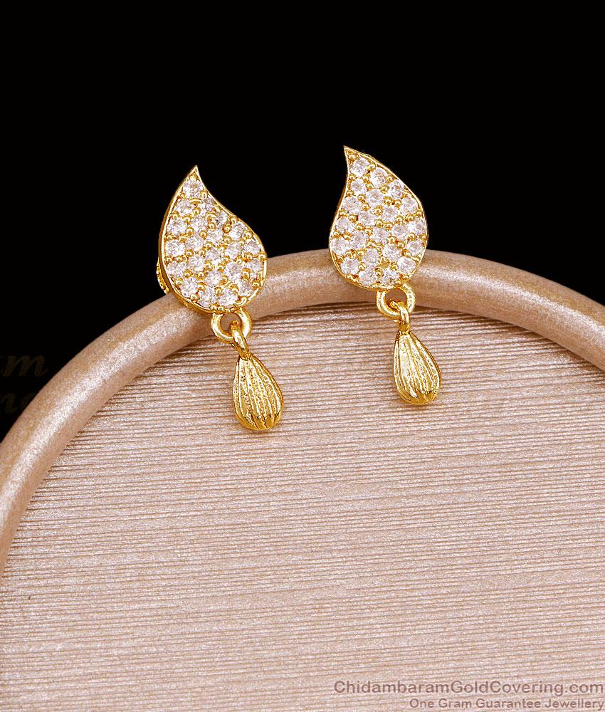 Light Weight White Stone Mango Earring Gold Finish ER5762 Light Weight White Stone Mango Earring Gold Finish ER5762