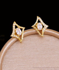 Full White Stone Screw Back Gold Stud Earring For College Wear ER5770 Full White Stone Screw Back Gold Stud Earring For College Wear ER5770