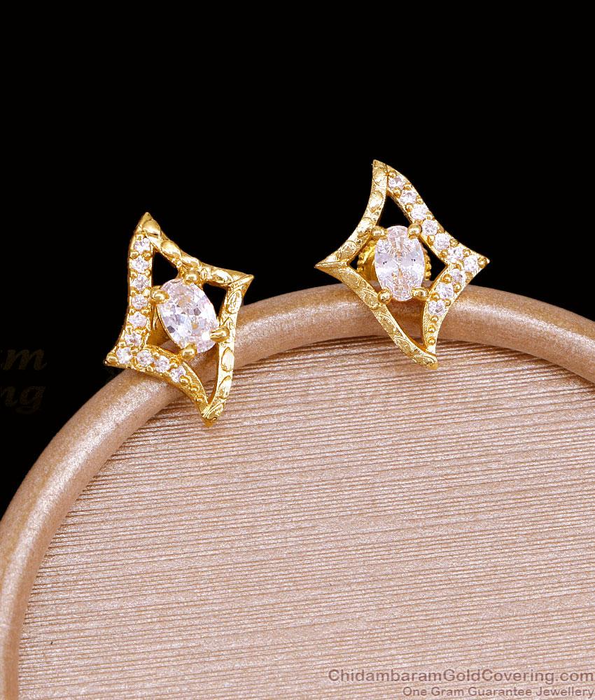 Full White Stone Screw Back Gold Stud Earring For College Wear ER5770 Full White Stone Screw Back Gold Stud Earring For College Wear ER5770