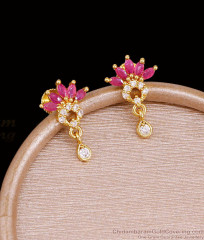 Ruby White Stone Floral Gold Earring Droplet Design ER5773