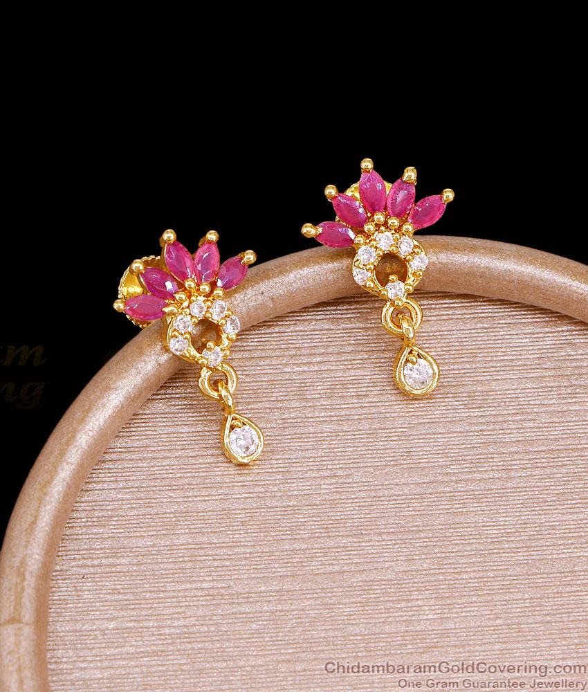 Ruby White Stone Floral Gold Earring Droplet Design ER5773 Ruby White Stone Floral Gold Earring Droplet Design ER5773