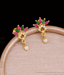Pink Green Stone Gold Plated Floral Earring Hanging Drop ER5774
