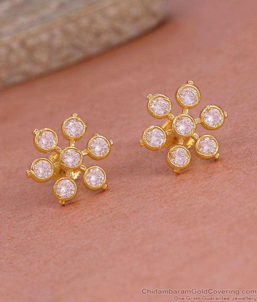 American Diamond Flower Stud Earrings Gold Tone ER5777