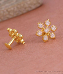 American Diamond Flower Stud Earrings Gold Tone ER5777