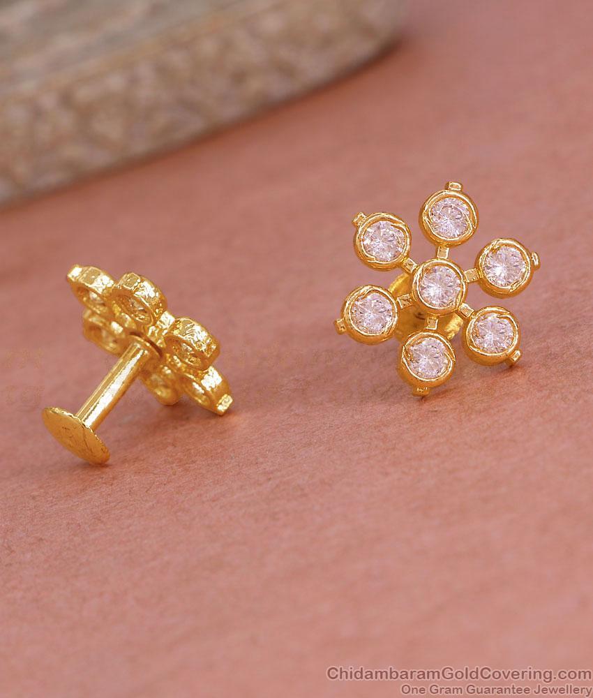 American Diamond Flower Stud Earrings Gold Tone ER5777