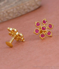 Gold Plated Ruby Stone Flower Studs For Women ER5779