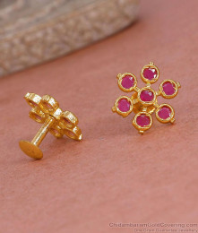 Gold Plated Ruby Stone Flower Studs For Women ER5779