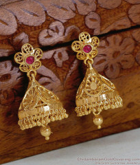Ruby Drop Jhumkas Textured Gold Bell Design ER5784