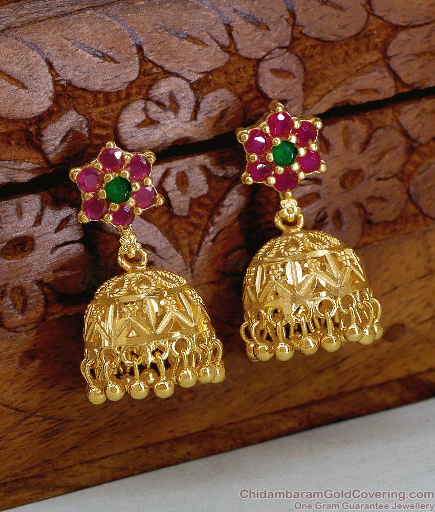 Premium Two Gram Gold Stone Jhumka Earring For Wedding ER5788 Premium Two Gram Gold Stone Jhumka Earring For Wedding ER5788